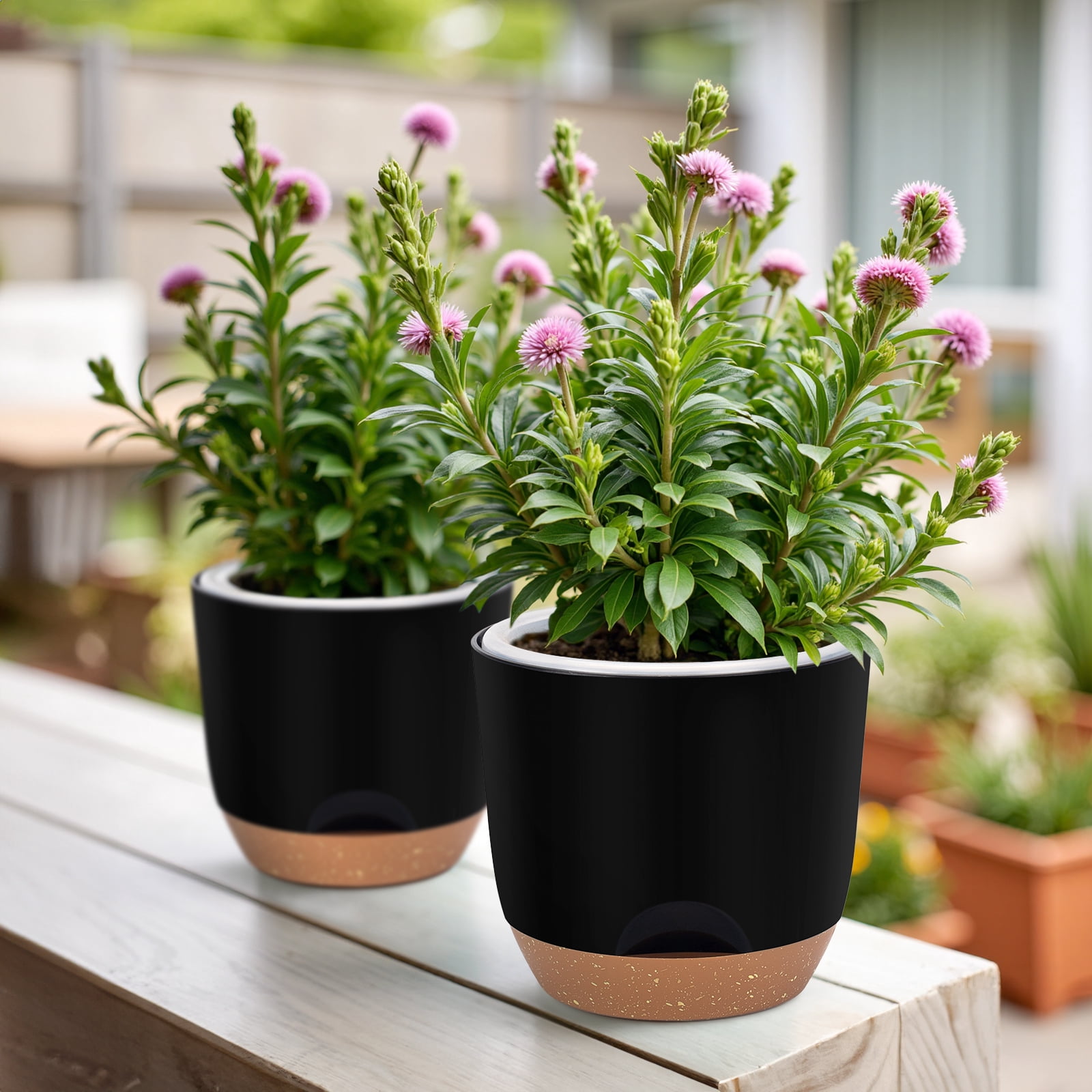 QCQHDU 5.8 Inch Self Watering Planters for Indoor Plants with Bottom Watering,2Pack Flower Plant Pots for Outdoor with Drainage, Durable Plastic planters Pots(Black)