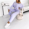 thumbnail image 3 of Quixlent 2 Pcs/Set Women Top Pants Set Round Neck Long Sleeves Sweatshirt Elastic Waist Wide Leg Sweatpants Sport Outfit Autumn Casual Tracksuit, 3 of 7