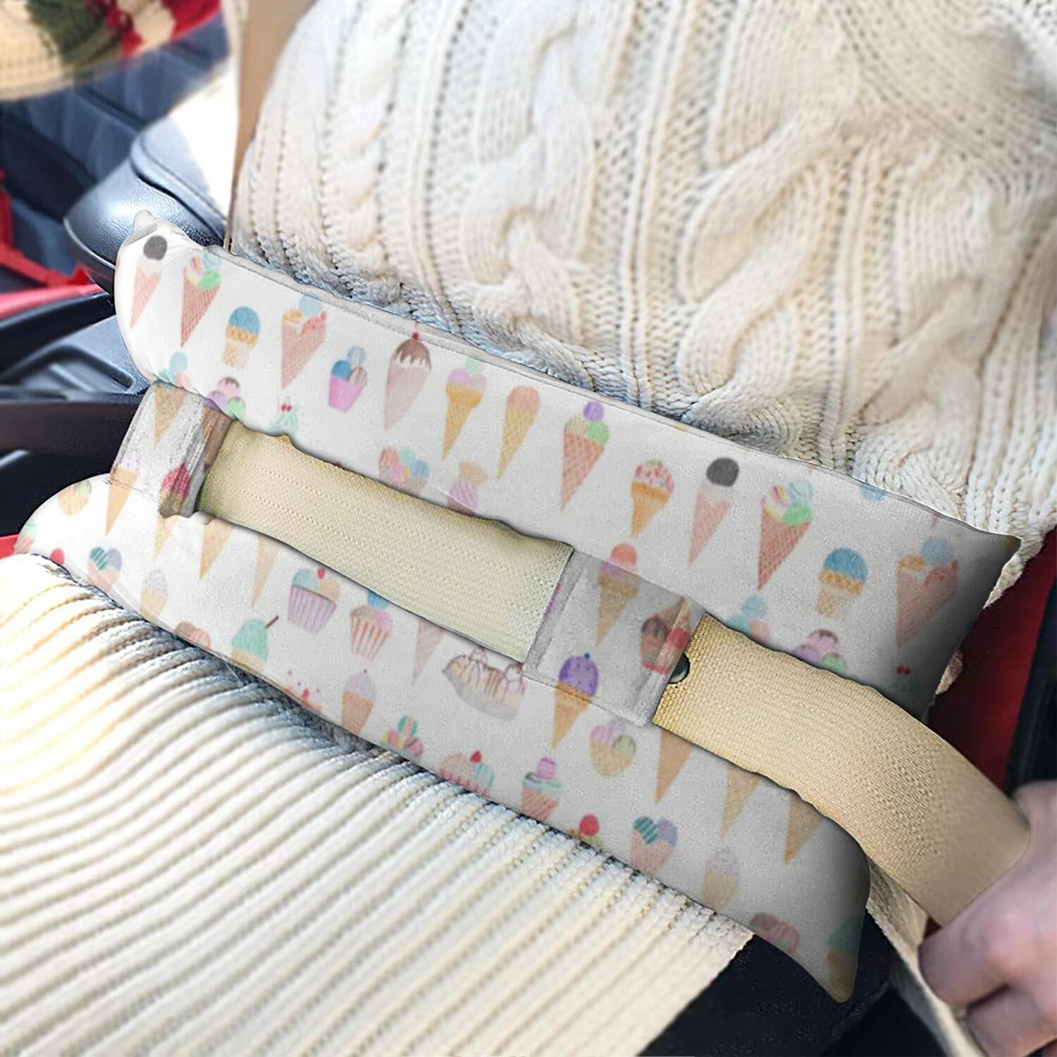 Ice Cream Pattern Chest Surgery Seatbelt Pillow - Soft Pressure Relief Pad for Mastectomy & Post-Op Recovery with Colorful Dessert Theme