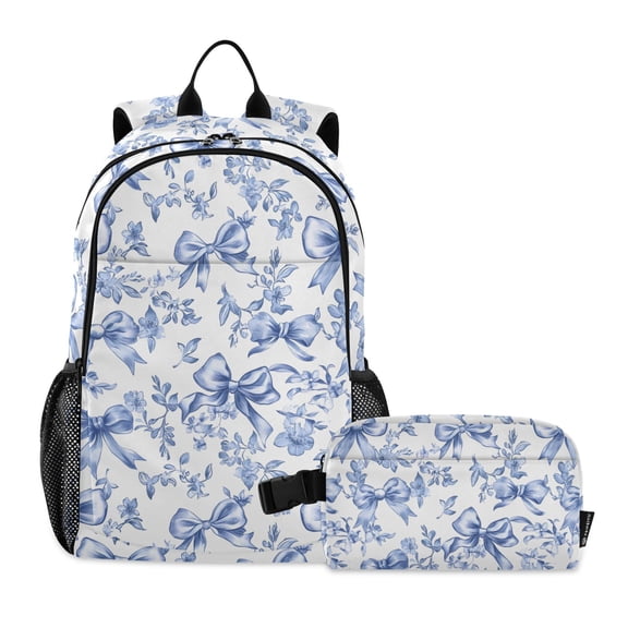 ALAZA Vintage Bows Blue School Backpack Lunch Box Set Student Bookbag