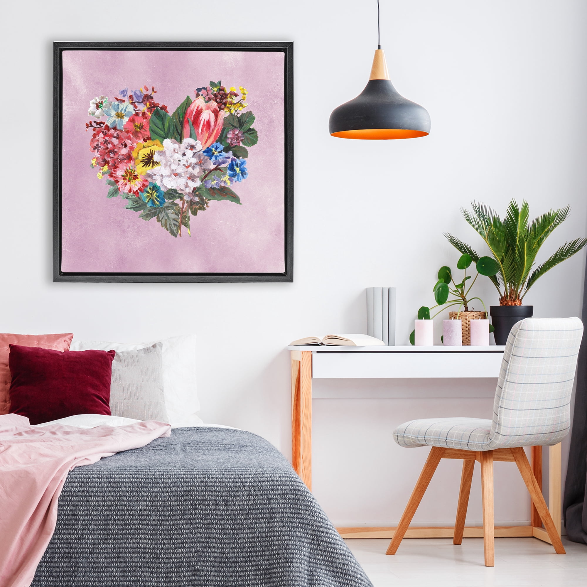 Stupell Industries Heart Shaped Garden Blooms Black Framed Floater Canvas Wall Art, design by Melissa Wang