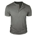 thumbnail image 2 of BRGZLK Mens Henley Shirts Comfy Round Neck Solid Color Button Pullover Short Sleeve T Shirt Top Dark Gray XL, 2 of 5
