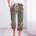 thumbnail image 2 of Boho Capri Pants for Women Cotton Linen Summer Casual Straight Leg Capris Gradient Lightweight 3/4 Lounge Pant (Large, Army Green), 2 of 5