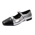 thumbnail image 2 of hoksml Women's Two-Tone Mary Jane Flats, Square Toe Low Heel Dress Shoes, Adjustable Strap, Gold Silver, 2 of 9