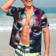 thumbnail image 7 of Logiee Modern Abstract Colorful Skull B Print Mens Hawaiian Shirts,Loose-Fit Short Sleeve Button Down Tropical Aloha Beach Shirt,Summer Vacation Wedding Tops,Medium, 7 of 7