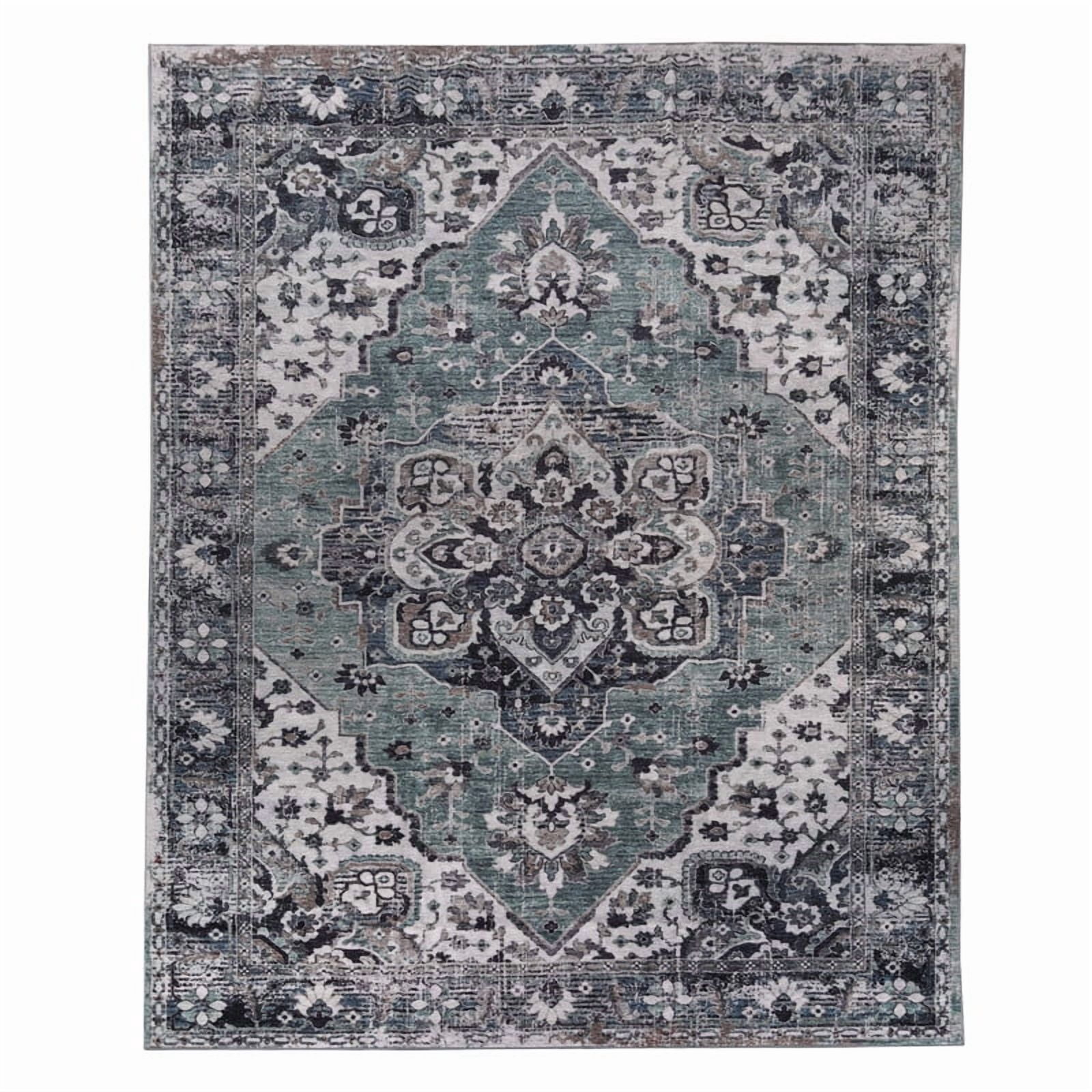 Superior Mahi Ornate Floral Washable Indoor Area Rug, 10' x 14', Turquoise