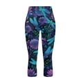 thumbnail image 4 of SCRAWLGOD Dragonfly Floral Blue Violet Women's Capri Yoga Pants with Pockets High Waisted Legging, Casual Breathable Yoga Pants with Tummy Control for Workout Running Gym, S, 4 of 7