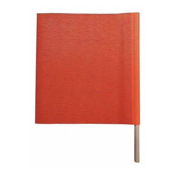 Handheld Warning Flag, Orange, Vinyl Coated Mesh, 30" Length, 30 in Wood Dowel