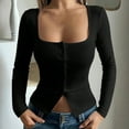 thumbnail image 2 of cfhntfmh Women Knit Ribbed Fitted Button down Cardigan Square Neck Tops Long Sleeve Going out Tops Fall Clothes, 2 of 6