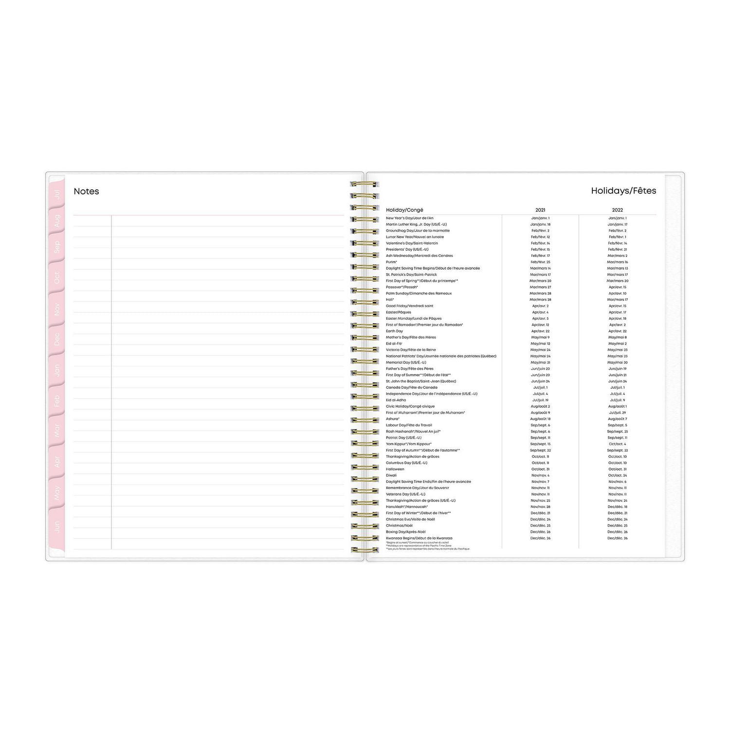 Agenda hebdomadaire/mensuel Blue Sky Laurel, grand format, année 2021-2022