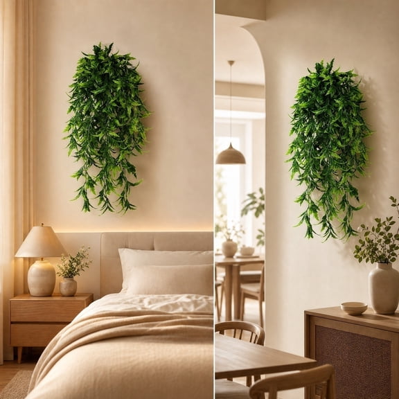 MMJ Artificial Hanging Fern 30in Fake Trailing Greenery Vines Wall Decor Faux Plant for Home Wedding