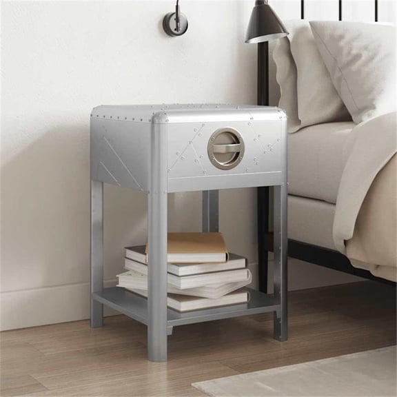 Pemberly Row Wood Frame w/ aluminum paneling Compact Console Table in Silver