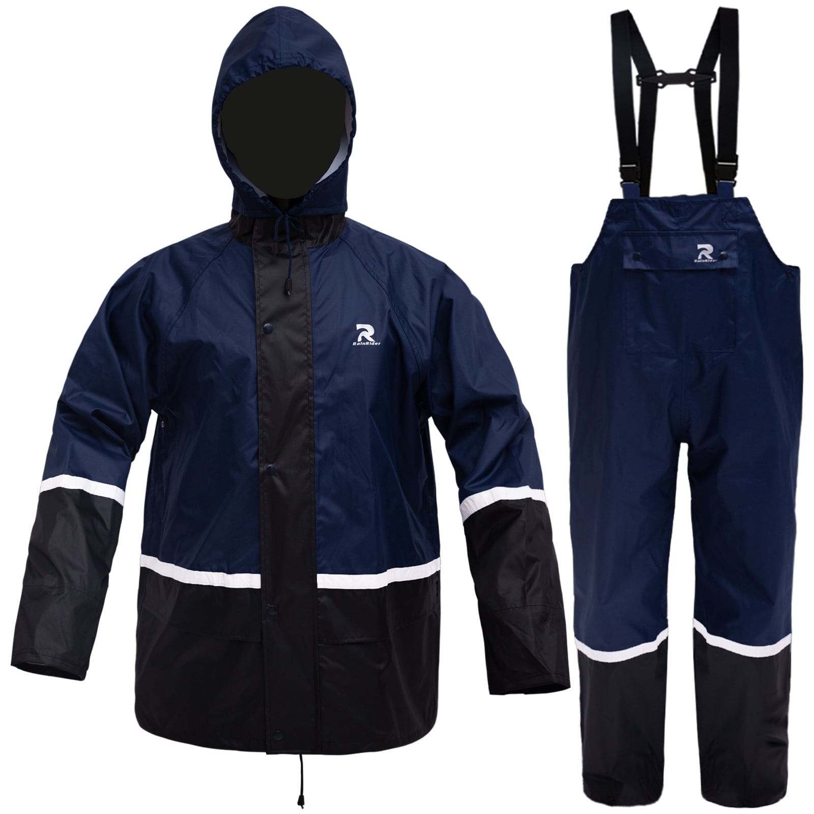 Rain Suits for Men Waterproof High Visibility Rain Gear Lightweight Rain Jacket with Bib Overalls Fishing Farming Golf(Navy 2XL)
