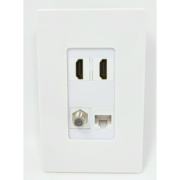 RiteAV - 2 Port HDMI 1 Port Coax Cable TV- F-Type 1 Port Cat6 Ethernet White Screwless Decorative Wall Plate