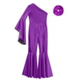 thumbnail image 5 of Raenseen Girls Metallic Flare Long Sleeve Dance Gymnastics Unitard Jumpsuit Foil Full Body Tank Bodysuit Purple 14, 5 of 6