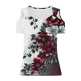 thumbnail image 7 of HomeDM Women's Cold Shoulder Shirts V Neck Short Sleeve T-Shirts Casual Loose Fit Floral Hollow Out Casual Tee Shirts S-2XL, 7 of 7