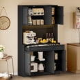thumbnail image 3 of FANRAL 70” Tall Pantry Cabinet with Charging Station & LED Light,Wide Fluted Kitchen Hutch with Microwave Stand,Drawers & Adjustable Shelves for Dining Room Kitchen,Black Pantry Cabinet, 3 of 7