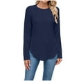 thumbnail image 3 of HVOBTTY Womens Long Sleeve Pullover T Shirt, Fall Tops for Women, Women's Fashion Solid Color Crew Neck Hollow Out Pullover Top Navy, XXL, 3 of 5