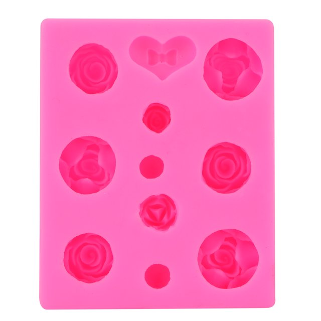 DIY molde de silicona rosa flores pastel chocolate caramelo arcilla epoxi molde accesorio rosa