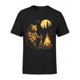 thumbnail image 1 of Camiseta gráfica para hombre, 100 % algodón, 180 g, con un divertido oso grizzly bebiendo cerveza junto a una fogata. Manga corta negra, informal, ideal para senderismo, acampada y aventuras al aire l, 1 of 6