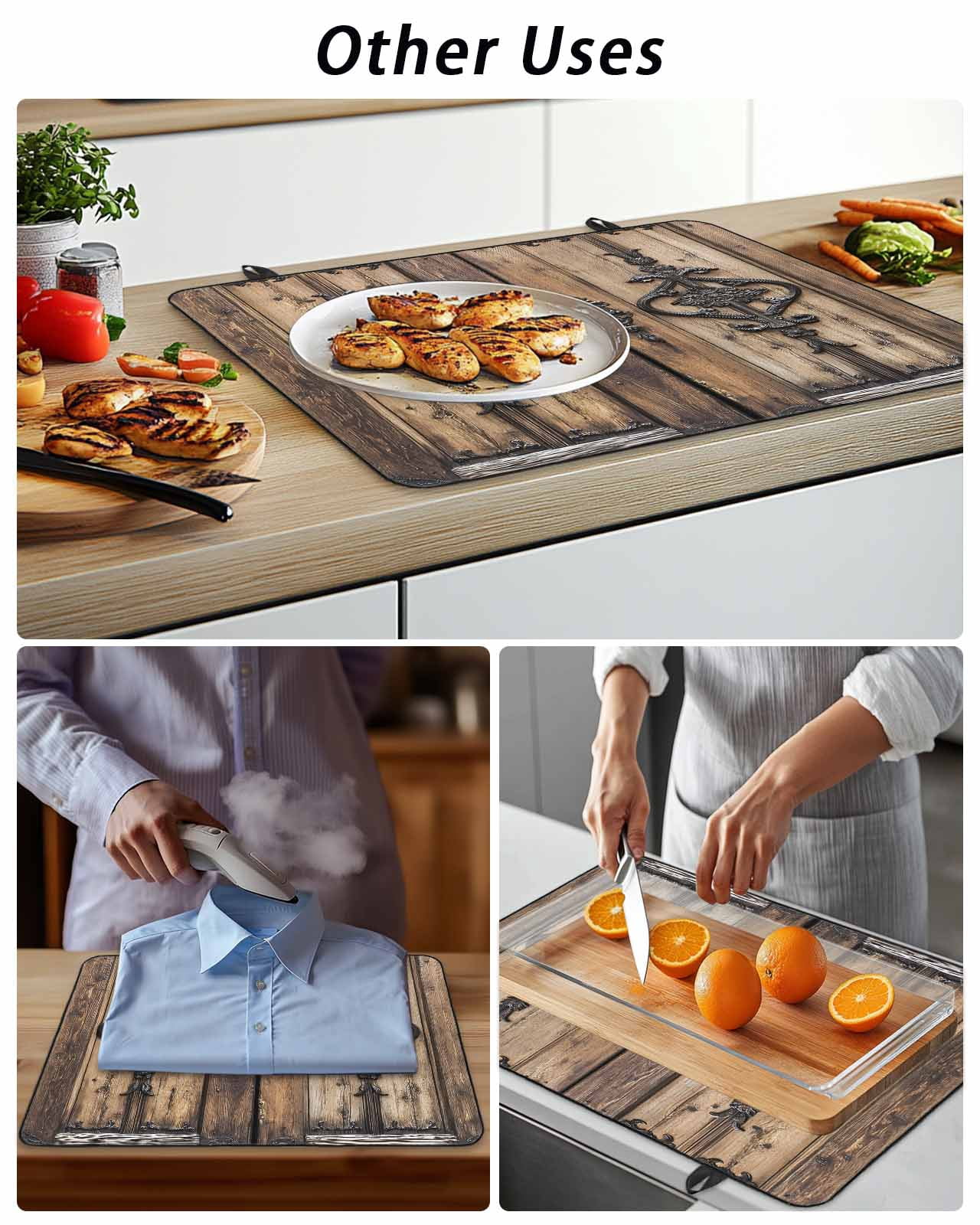 Stove Top Covers for Electric Stove, Wooden Plank Glass Stovetop Cover Protector, Rustic Farmhouse Brown Black Barn Door Induction Cooktop Protector Oven Mat for Kitchen Countertop 24"x21"