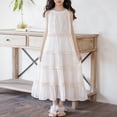 thumbnail image 4 of Tween Girls Casual Solid Neck Tiered Dress Sleeveless Ruffle Long Summer Daily Wear for 4-16Y, 4 of 6