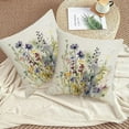 thumbnail image 2 of Spring Wild Flower Throw Pillow Covers 18x18 Set of 2 Summer Floral Outdoor Pillows Cover Watercolor Flowers Rustic Farmhouse Linen Decorative Cushion Case for Couch Bed Decor, 2 of 6