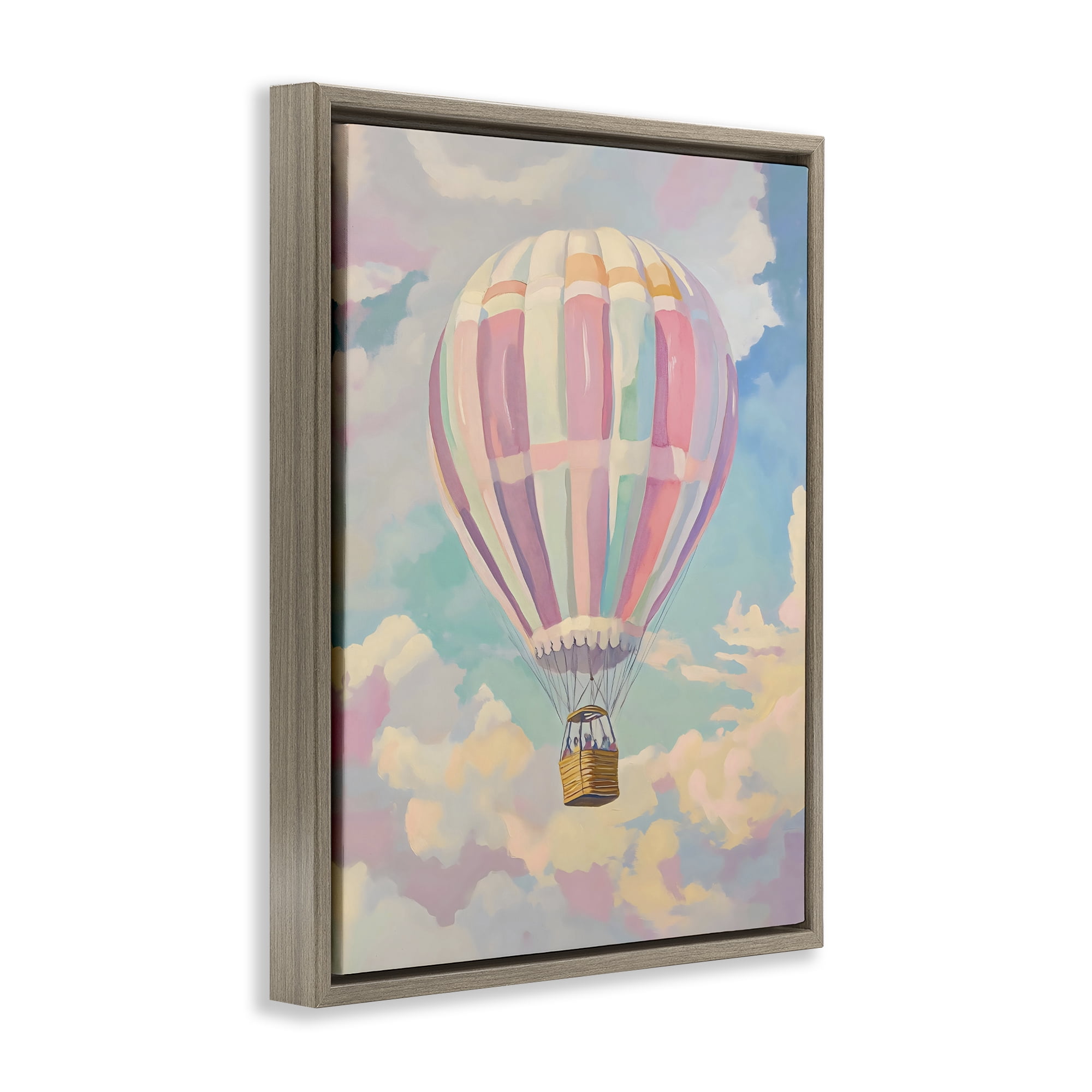 Stupell Industries Pastel Hot Air Balloon Brown Framed Floater Canvas Wall Art, design by The Prints Vibe