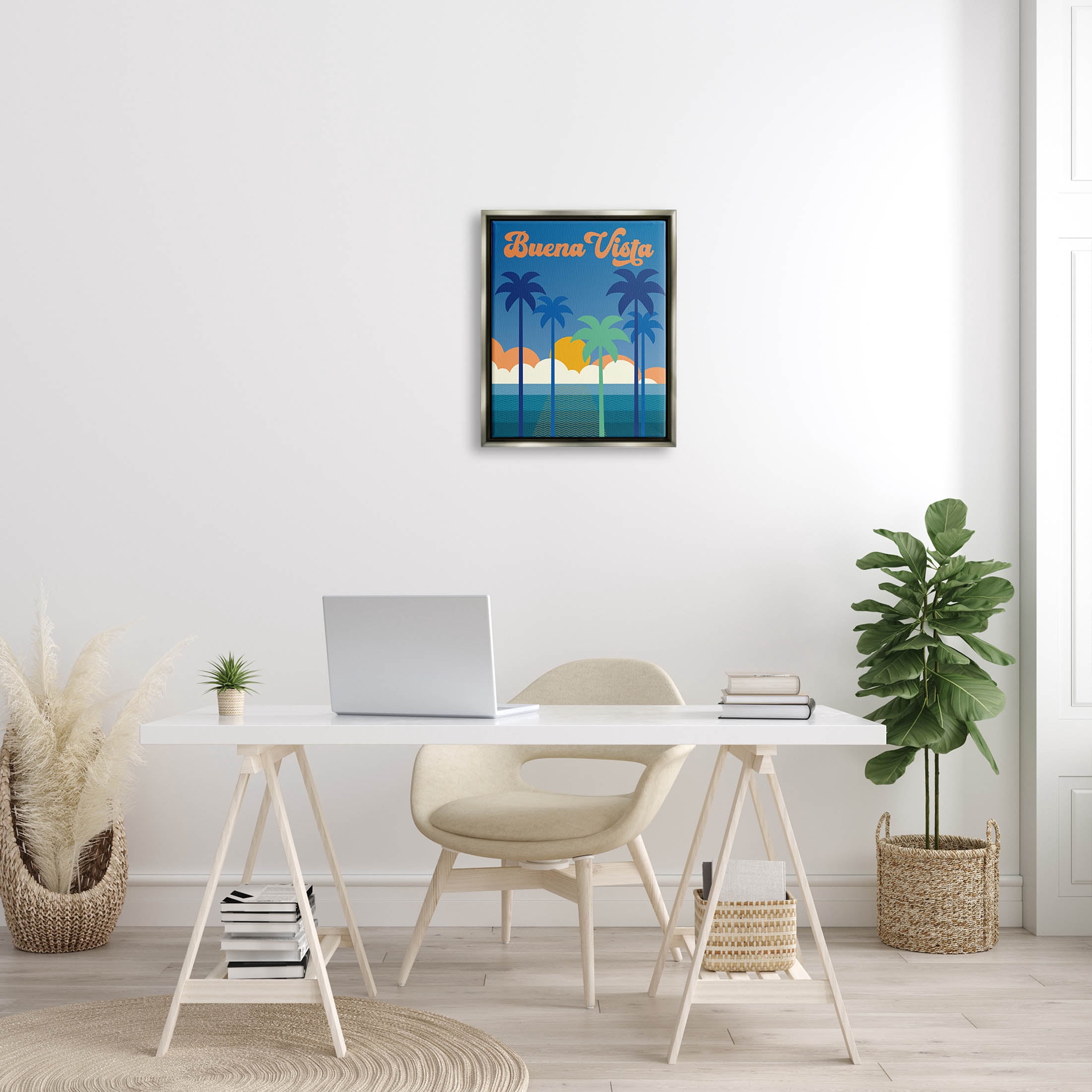 Stupell Industries Buena Vista Tropical Palms Scene Graphic Art Luster Gray Floating Framed Canvas Print Wall Art, Design by Wild Apple Portfolio