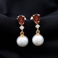thumbnail image 4 of Rosec Jewels Garnet and Freshwater Pearl Drop Earrings with Moissanite (AAA Quality), 14K Yellow Gold, 4 of 8