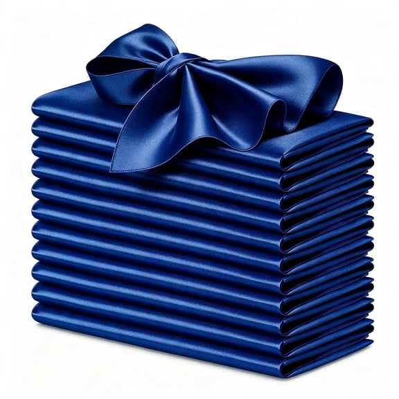 12 Pack Dark Blue 17"x17" Satin Square Napkins, Silky Soft Washable Cloth Napkins for Wedding Party Restaurant Dinner