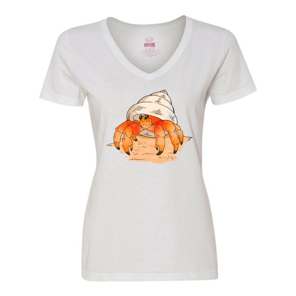 Inktastic Cute Hermit Crab on Beach Women's V-Neck T-Shirt