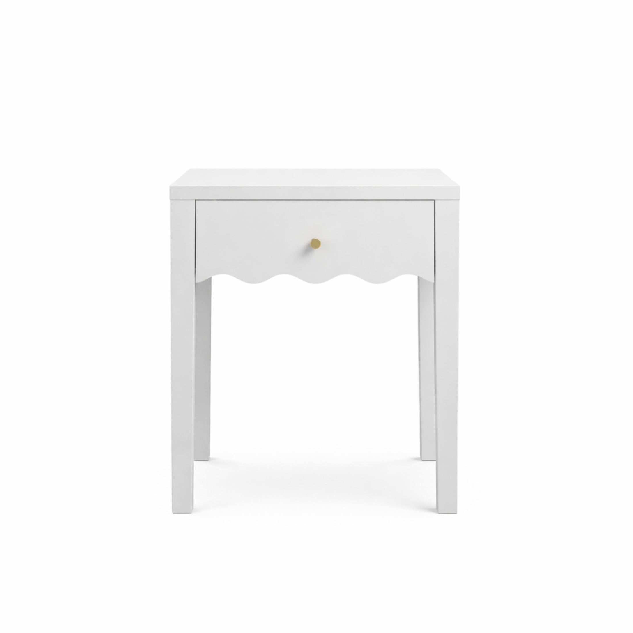 Noble House Nightstand with Drawer, Modern Bedside Table with Wavy Apron Design, Compact End Table, White