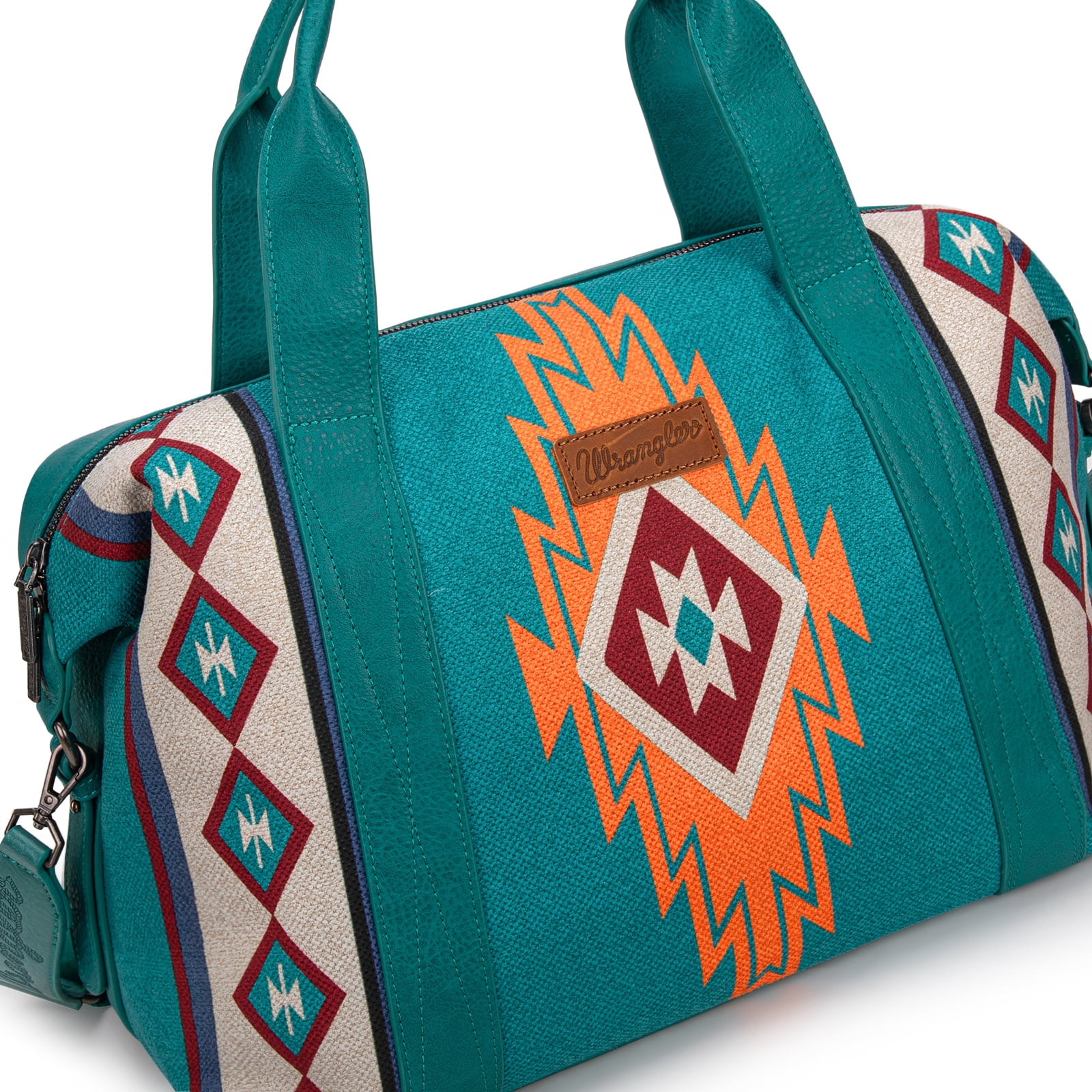 Wrangler Duffel Bag for Women Large Travel Weekender Bag Designer Aztec Carry On Bags Stylish, Aztec Turquoise
