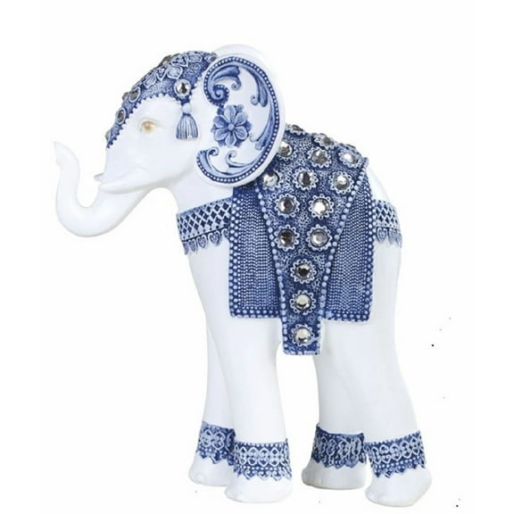FC Design 9"H Standing Long Legged Elephant with Decorative Gem Statue Slim Elephant in Blue and White Feng Shui Decoration Figurine
