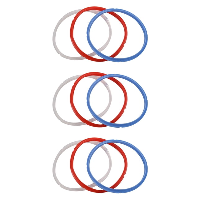 Silicone Sealing Ring for Pressure Cooker Pot Accessories, Fits 5 or 6 Quart Models, Red, Blue and White, Pack Of 9