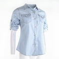 thumbnail image 2 of Canrulo Womens Blue Denim Shirt Jeans Long Sleeve Casual Tops Blouses Jacket Coat, 2 of 6