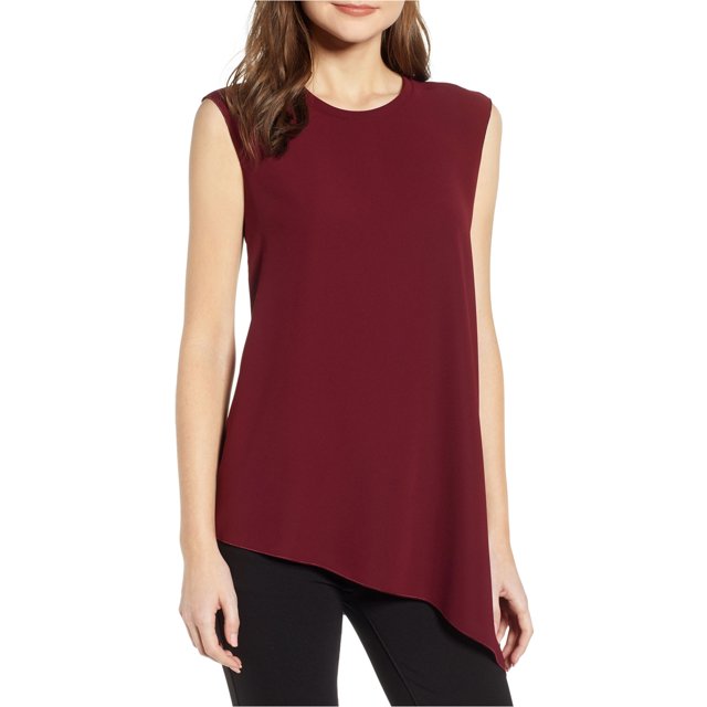 Anne Klein Womens Asymmetrical Hem Pullover Blouse, Red, 2