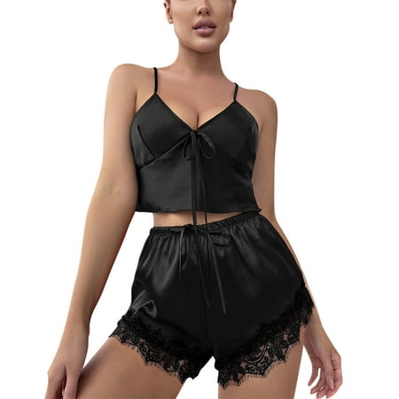

XIUH Sleepwear For Women Nightgown For Women Lingerie Satin Lingerie Nightie Slips Sleep Sets Slips Sleepwear Pajama Sets Women s Sleepwear Black L