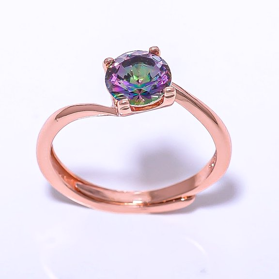 Mystic Topaz 925 Sterling Silver Rose Gold Plated Ring Adjst RC7377-12_3, Gemstone Jewelry, Birthday Gift, Christmas Gift
