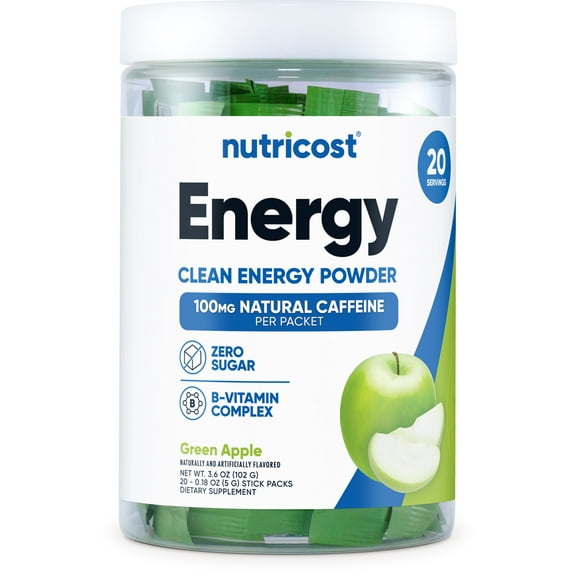 Nutricost Energy Complex Stickpack (20 servings) Green Apple Flavored - Gluten-Free   Non-GMO