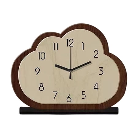 DefiDgd Vintage Cloud Shaped Wooden Desk Clock,Silent Non-Ticking Small Clock With Handle,Battery Operated Clock Decor for Bedroom Living Room Office Home Decoration(Brown)
