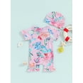 thumbnail image 5 of ALASELEGANTES Toddler Girl Summer Rash Guard  One-Piece Swimwear,6 9 12 18 24 Months 2T 3T Floral Print Ruffled Short Sleeve Swimsuit Zipper Bathing Suit with Swimming Cap, 5 of 10