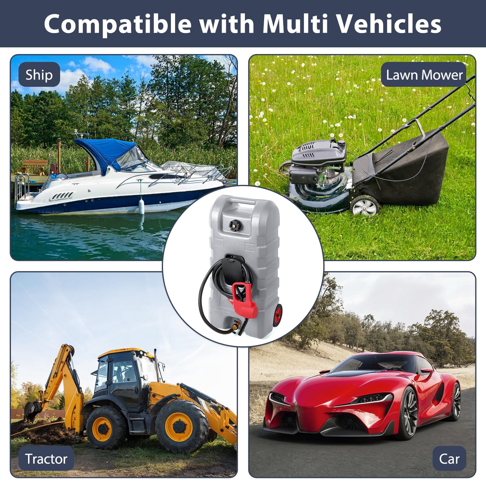 15 Gallon/57L Portable Gas Fuel Tank Container with LE Manual Siphon Pump & 10FT Hose for Cars, Lawn Mowers, ATVs, Boats