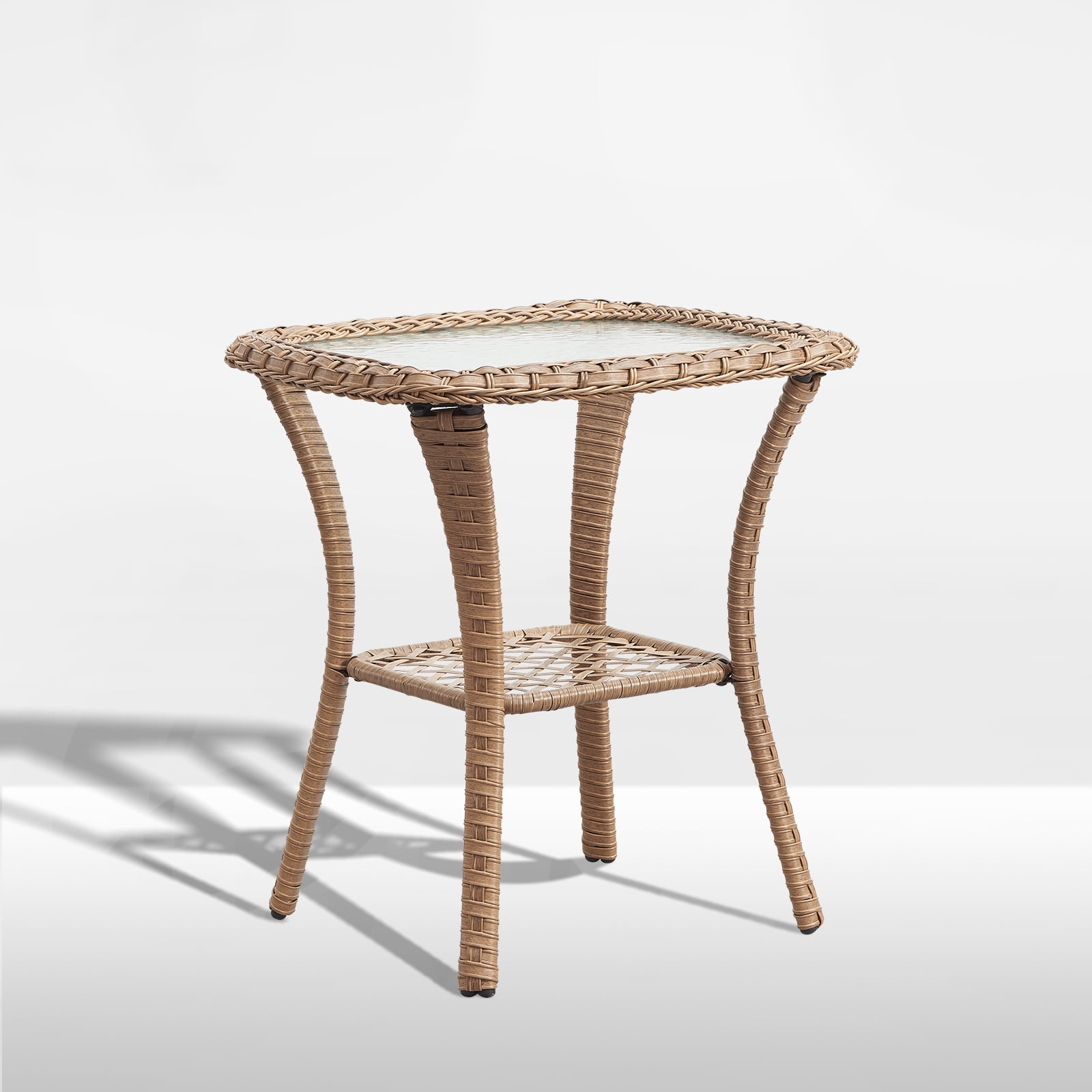 OPOHORO Outdoor Wicker Side Table,22x20x20 inch All Weather Rattan Small Patio Table Square End Table for Pool Balcony Deck Porch Lawn Backyard, Yellow