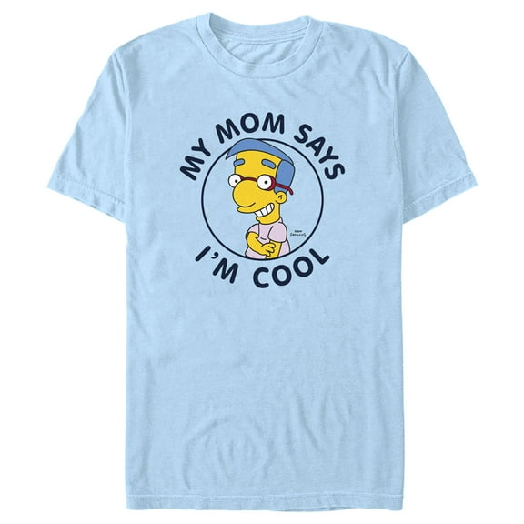 Men's The Simpsons Milhouse My Mom Says I'm Cool Graphic Tee Light Blue Large