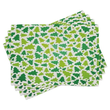 Ambesonne Christmas Place Mats Set of 4, Fir Tree Silhouettes, Standard Size, Apple Green Fern Green