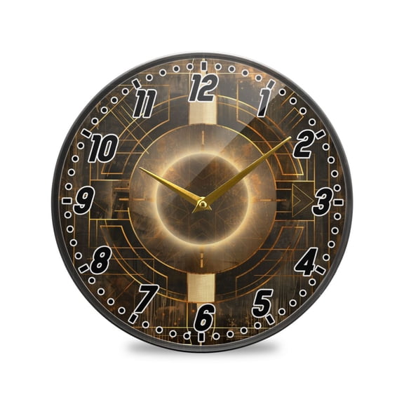 Wall Clock Battery Operated Non-Ticking Silent for Living Room Bedroom Kitchen Office Decor Abstract Bronze Geometric 9.5"