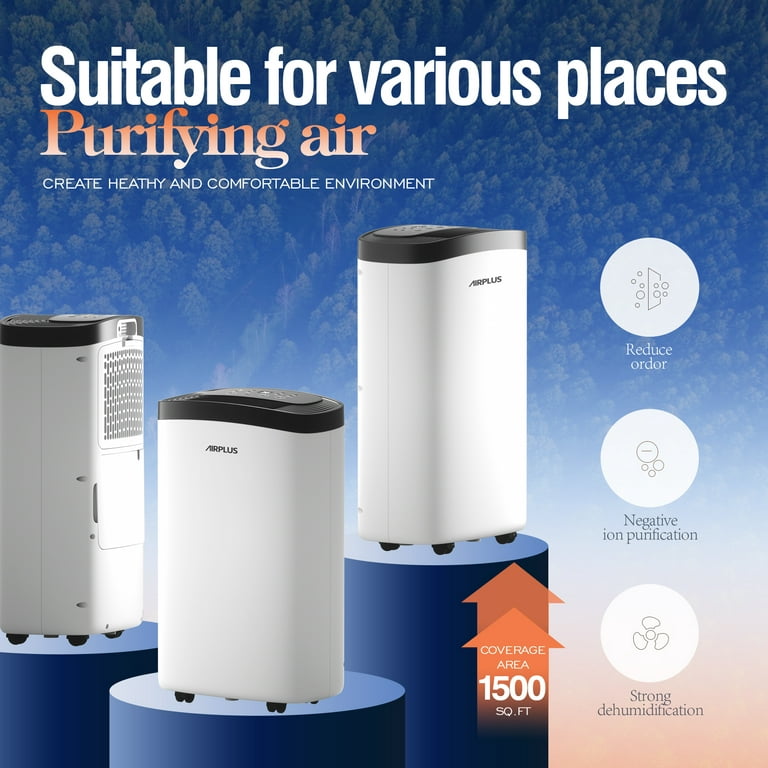 AIRPLUS Dehumidifiers, 30 Pint Dehumidifiers with Drain Hose, 1,500 Sq. ft.  Dehumidifier for Home, Rebuilt Dehumidifiers for Basement, AP1907, White