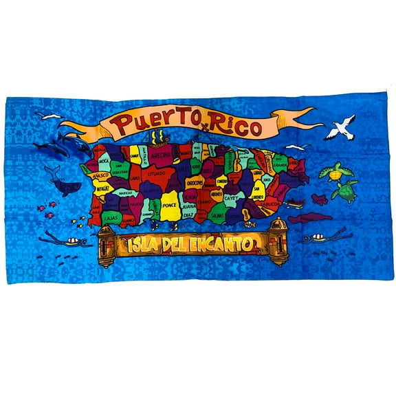 Puerto Rico Beach Towel Map Blue